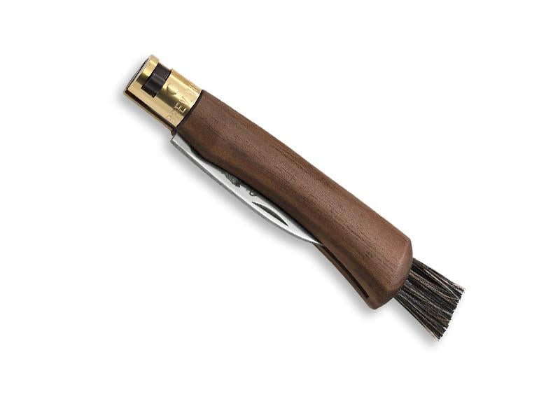 Couteau à Champignons Old Bear Noyer : Lame Courbe, Brosse Intégrée, Style Classique