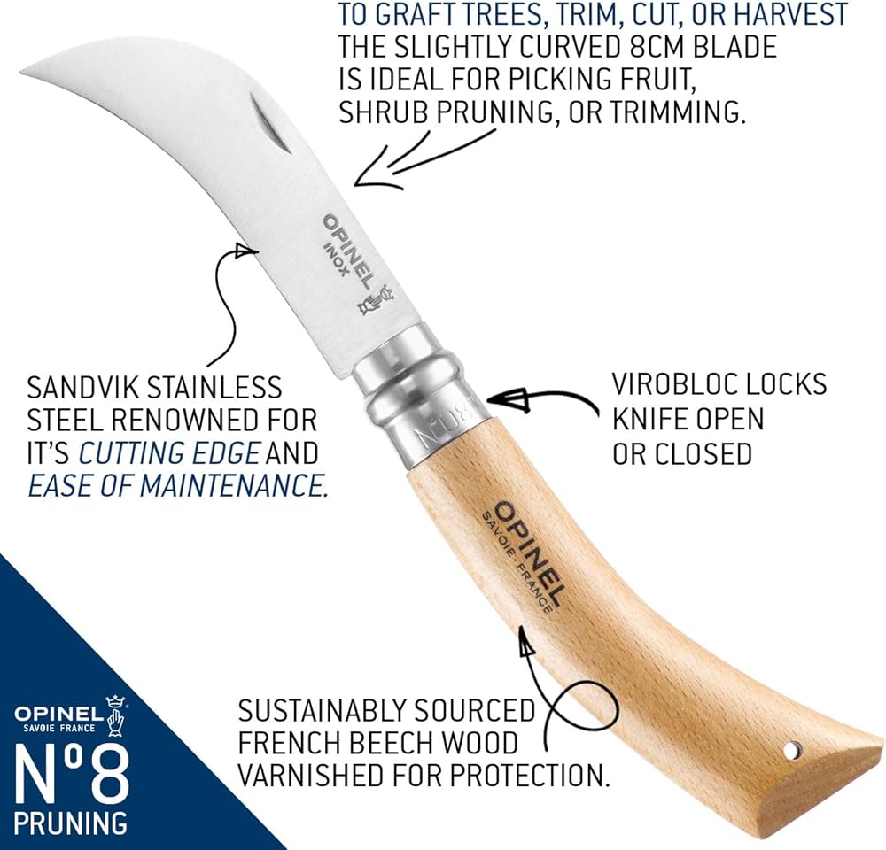 Serpette Opinel št. 8 VRI: Idealno orodje za nabiranje in vrtnarjenje
